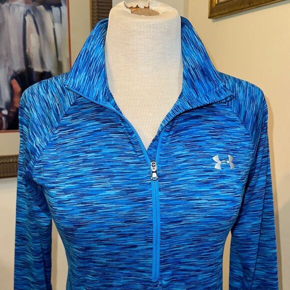 Under Armour Blue Fitted Long Sleeve Zippered Sweatshirt Size Small - Picture 4 of 11